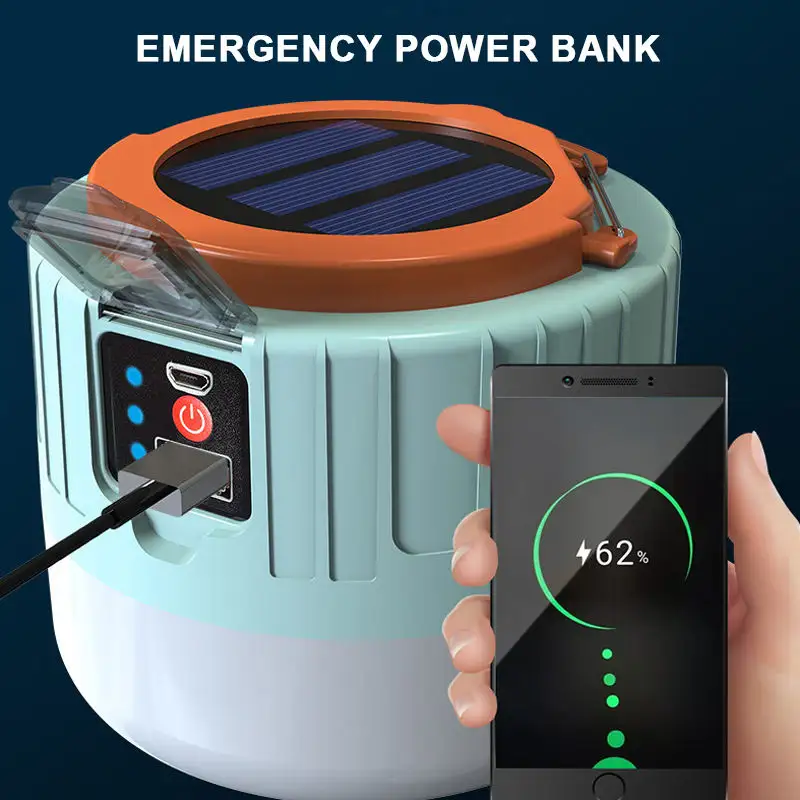 Portable Solar Camping Lantern with Hook & Power Bank